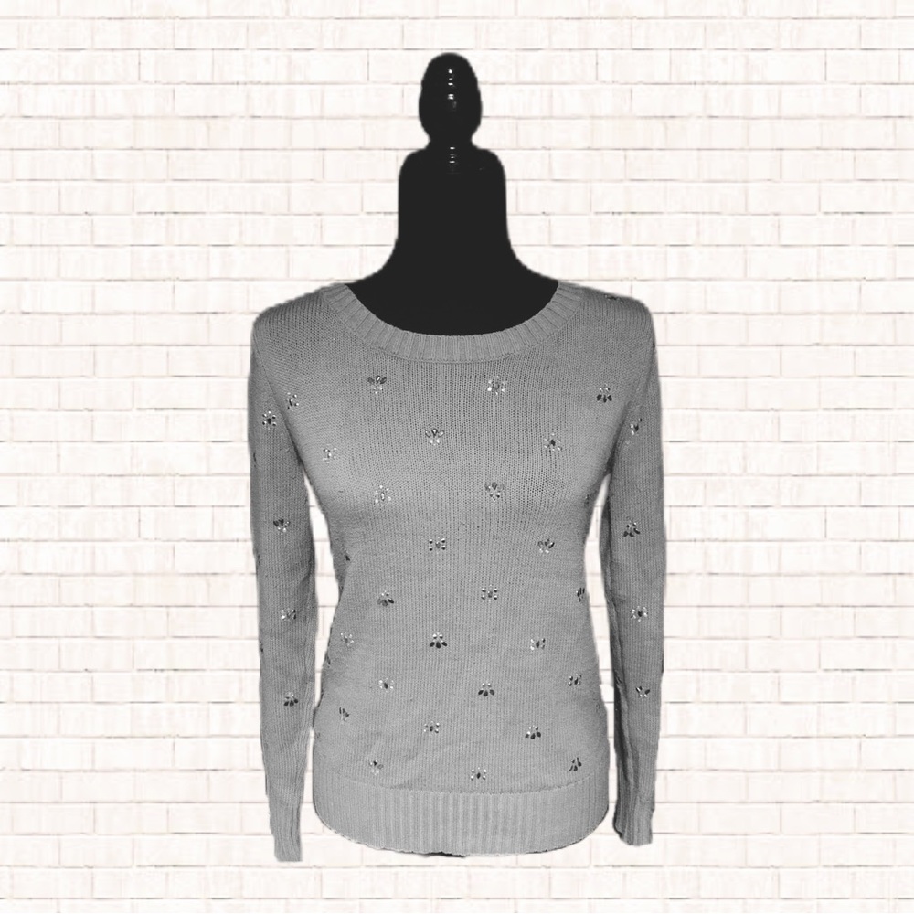 Embellished Sweater • Maison Jules size Small Winter Gray Silver EUC OBO
